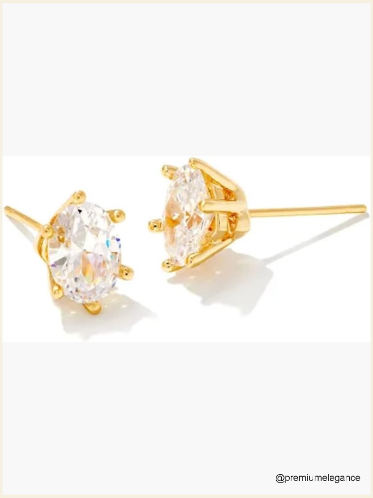 14k Gold Plated Crystal Stud Earrings - Elegant Everyday Jewelry